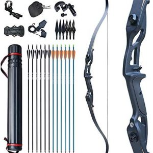 D&Q Bow and Arrow for Adults Takedown Recurve Bows Hunting Bow Archery Set Adult Longbows Kit 56" 30-50lb Right Hand Bow Aluminum Alloy Riser for Beginner and Professional Hunting Shooting（Black,30lb