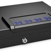 Goplus Gun Safe for 2 Pistols, Handgun Safe with Password & Backup Keys for Quick Access, Auto Open Lid& LED Lights, Pistols Safe for Home, DOJ Approved