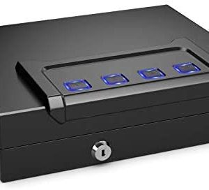Goplus Gun Safe for 2 Pistols, Handgun Safe with Password & Backup Keys for Quick Access, Auto Open Lid& LED Lights, Pistols Safe for Home, DOJ Approved