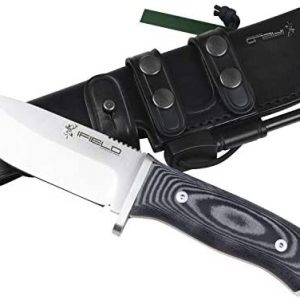 iFIELD Survival Knife Workout, 4.6 inch Satin MOVA Blade, with Leather Sheath, Camping Tool for Fishing, Hunting, Sport Activity