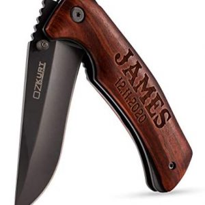 Engraved Pocket Knife with Name - Customized Folding Stainless Steel Knife with 2 Lines of Text, Personalized Tactical Knife for Men, Fathers Day, Dad Gifts from Son, Daughter, Hunting Gifts for Him