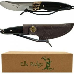 Elk Ridge Trademark Stainless Steel Hunting Knife with Leather Sheath Knives, Black