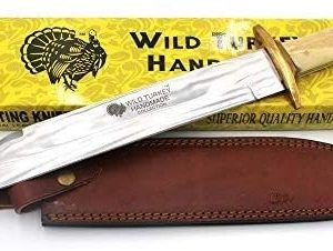Wild Turkey Handmade Collection 17.25" Fixed Blade Hunting Knife w/Leather Sheath