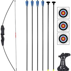 awagas Outdoor Adult Youth Recurve Bow and Arrow Set Hunting Long Bow Kit Outdoor Archery Beginner Gift Archery Toy with Arrows Target Face Left Right Hand(15LB, 6×Arrows, 1×Arm Guard, 3×Target Faces)