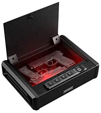 AIFEIBAO Gun Safe Deluxe Small Pistol Safe for Handgun,Quick Access Safety Device with Biometric Fingerprint Lock,Safe Cable and Mute Mode for Household,Office,Hotel,Bank