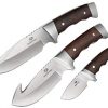 Mossy Oak Fixed Blade Hunting Knife Set - 3 Piece, Full Tang Wood Handle Straight Edge and Gut Hook Blades Game Processing Knife Set, Sheath Included