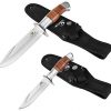 MOSSY OAK Fixed Blade Hunting Knife Set with Sheath 2 Pieces Drop Point Bowie Knife with Laser Patterned Leather Handle