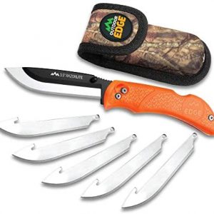 Outdoor Edge RazorLite - Replaceable Blade Folding Hunting Knife with Rubberized Nonslip TPR Handle, 6-Blades and Nylon Belt Sheath (Orange)