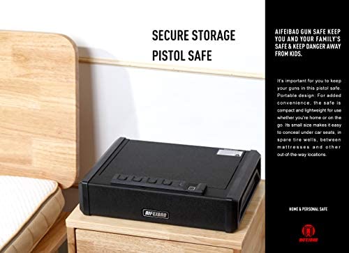 AIFEIBAO Gun Safe Deluxe Small Pistol Safe for Handgun,Quick Access Safety Device with Biometric Fingerprint Lock,Safe Cable and Mute Mode for Household,Office,Hotel,Bank - Image 6