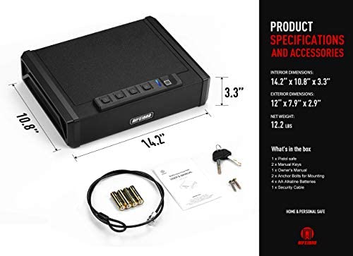 AIFEIBAO Gun Safe Deluxe Small Pistol Safe for Handgun,Quick Access Safety Device with Biometric Fingerprint Lock,Safe Cable and Mute Mode for Household,Office,Hotel,Bank - Image 4