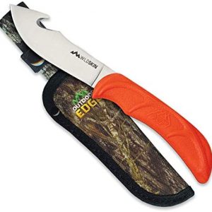 Outdoor Edge WildSkin - 4.0" Fixed Blade Gut-Hook Skinning Knife for Big Game Hunting with Mossy Oak Camo Nylon Belt Sheath