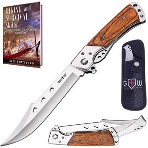 Grand Way Hunting Folding Knife with Rosewood Handle - Tactical EDC Pocket Knife - Foldable Long Blade Pocket Knife - Big Blade Folding Knife - Birthday Christmas Gifts for Men 4172 K