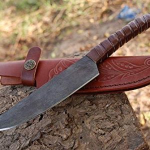 BOSSLANDAK-0137 Hand Forged High Carbon Steel Blade Medieval Utility Knife - Hunting Knife - Full Tang Knife - Survival Knife - Premium Quality Knife Integral Pigeon Face Leather Wrap Handle