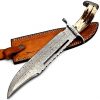 BK-222 Handmade Damascus Steel Hunting Bowie Knife Stag Horn Handle Damascus Guard With Leather Sheath, 15 inches UPGRADED VERSION - Image 3