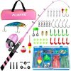 PLUSINNO Kids Fishing Pole, Portable Telescopic Fishing Rod and Reel Combo Kit - with Spincast Fishing Reel Tackle Box for Boys, Girls, Youth ice Fishing