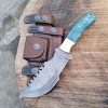 Ottoza Handmade Damascus Tracker Knife with Blue Bone Handle - Survival Knife - Camping Knife - Damascus Steel Knife - Damascus Hunting Knife with Sheath Horizontal Carry Fixed Blade Knife No:251 - Image 8