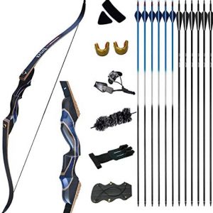 D&Q Archery Recurve Bow and Arrow Set for Adults 30-50 lbs Hunting Takedown Long Bow Kit with Carbon Fiberglass Arrows Right Hand