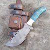 Ottoza Handmade Damascus Tracker Knife with Blue Bone Handle - Survival Knife - Camping Knife - Damascus Steel Knife - Damascus Hunting Knife with Sheath Horizontal Carry Fixed Blade Knife No:251