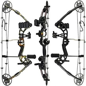 RAPTOR Compound Hunting Bow Kit: LIMBS MADE IN USA | Fully adjustable 24.5-31 Draw 30-70 LB pull | Up to 315 FPS | WARRANTY & 100% 30 day GUARANTEE |5 Pin Lighted Sight, Biscuit Rest | Camo RH