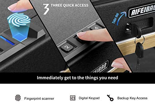 AIFEIBAO Gun Safe Deluxe Small Pistol Safe for Handgun,Quick Access Safety Device with Biometric Fingerprint Lock,Safe Cable and Mute Mode for Household,Office,Hotel,Bank - Image 5