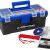Fishing Single Tray Tackle Box- 55 Piece Tackle Gear Kit Includes Sinkers, Hooks Lures Bobbers Swivels and Fishing Line By Wakeman Outdoors Blue