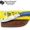 Wild Turkey Handmade Collection Wood Handle Fixed Blade Gut Hook Knife w/Leather Sheath