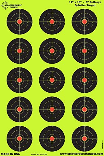 Splatterburst Reactive Shooting Targets - 12 Inch Multi-Bullseye Targets That Burst Fluorescent Yellow On Impact