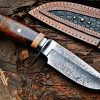 Bobcat Knives Desert Fox Custom Handmade Hunting EDC Knife Damascus Steel with Leather Sheath - Image 2