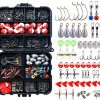 264PCS Fishing Accessories Kits with Tackle Box Saltwater Freshwater,Fishing Tackle Lure Kits Including Jig Hooks,Cross Barrel Swivel,Barrel Snap Swivel,Sinker Slides,Lead Sinker,Treble Hooks