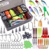 PLUSINNO Fishing Lures Baits Tackle Including Crankbaits, Spinnerbaits, Plastic Worms, Jigs, Topwater Lures, Tackle Box and More Fishing Gear Lures Kit Set, 210/189Pcs Fishing Lure Tackle…