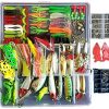Fishing Lure with Tackle Box 275Pcs Included Pencil Bait Popper Fish Frogs Lures Fishing Spoons for Bass Soft Plastic Baits