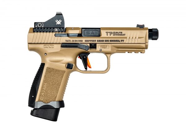 [Pistol] CANIK, TP9SF Combat, Striker Fired, 9MM, 4.78" Threaded Barrel, Polymer Frame, Aluminum Speed Funnel Mag Well, Flat Dark Earth Finish, Fiber Optic Front Sight, Vortex Viper Red Dot, Optics Ready Slide with Adapter Plates, Charging Handle, Includes Holster $819.99